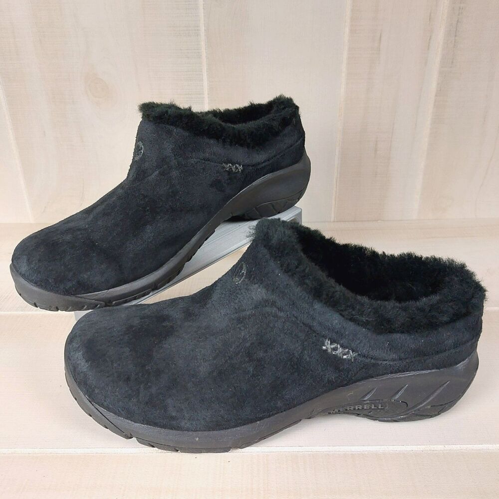 Merrell Encore Ice 4 Black Suede Fleece Lined Slip-on Clogs Women Size 9 J598840 - Picture 2 of 8